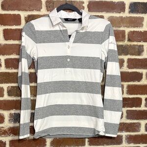 Abacus Gray and White Striped Polo Shirt size small